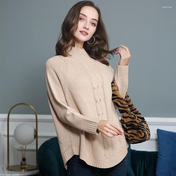 Maglioni da donna Pullover lavorato a maglia allentato da donna Top collo alto manica lunga treccia modello intrecciato autunno inverno caldo maglione casual maglioni