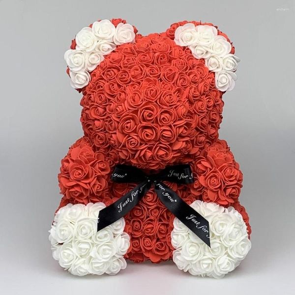 Dekorative Blumen 2023 40 cm Rosenbär mit zweifarbigen Ohren und Füßen Kunstschaum-Teddy-Geschenke für Kinder zu Weihnachten