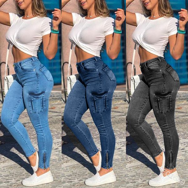 Europäische und amerikanische sexy Damen-Jeans mit Reißverschluss, Taschengrund, weiß, abgenutzte modische Damen-Denim-Arbeitskleidung, Leggings-Hose