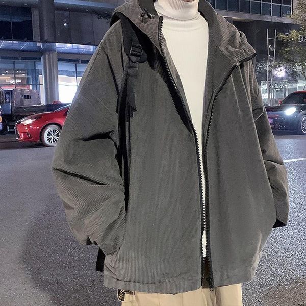 Männer Jacken 2023 Herbst Mit Kapuze Cord Jacke Männer Zipper Lose Beiläufige Einfarbig Streetwear Mäntel