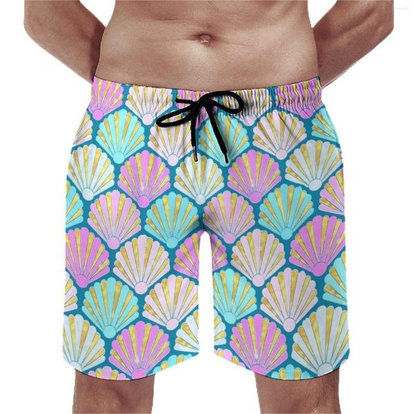 Pantaloncini da uomo da palestra Conchiglie di mare Costume da bagno retrò Rosa e verde acqua Pantaloni corti da surf oversize sportivi ad asciugatura rapida