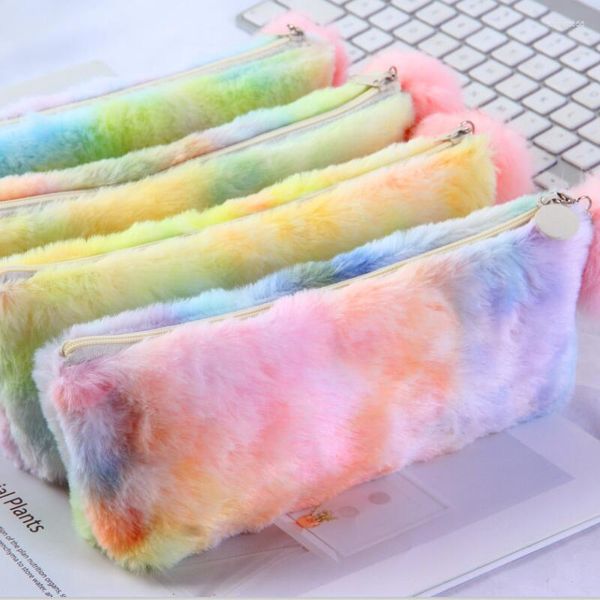 1pc Regenbogen Plüsch Bleistift Fall Für Mädchen Nette Große Big Pen Tasche Schreibwaren Tasche Box Kinder Geschenk Büro Schule liefert