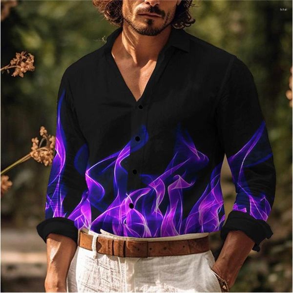 Camicie casual da uomo 2023 Designer Fashion Flame Blu Verde Rosso Outdoor Bottone superiore Risvolto Camicia modello ad alta definizione S-6XL