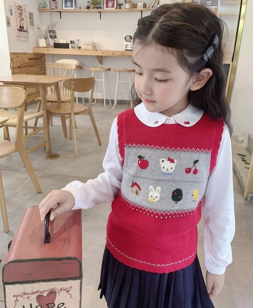 Pullover Babypullover Mädchenkleidung Tops Handgefertigte Strickweste mit Cartoon-Stickerei, weicher Pullover aus Wollmischung 230905