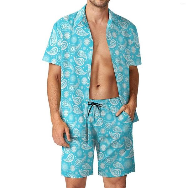 Fatos masculinos bonito paisley praia homens define retro impressão casual camisa conjunto verão shorts personalizados 2 peça na moda terno grande tamanho