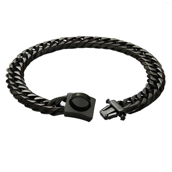 Ketten Haustier-Hundehalsband, Edelstahl, schwarze Farbe, doppelte kubanische Panzerkette, robuste 16-mm-Metall-Halskette für Gehtraining, 30,5–76,2 cm