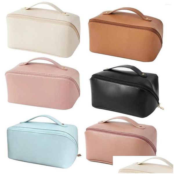 Aufbewahrungsboxen, Behälter, tragbare Kosmetiktasche, wasserdichtes Leder, Make-up-Etui für Pinsel, Flaschen, Paletten, Drop-Lieferung, Hausgarten, Hou Dhics