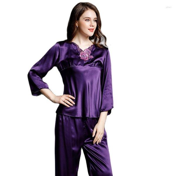 Kadın pijama t77155 moda iki parçalı süit ev aşınma bahar ve yaz kıyafetleri seti bayanlar ipek pijamalar