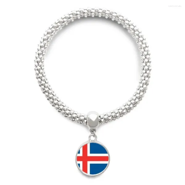 Браслеты со звеньями, национальный флаг Исландии, европейская страна, серебряный браслет, кулон, ювелирная цепочка, регулируемый браслет