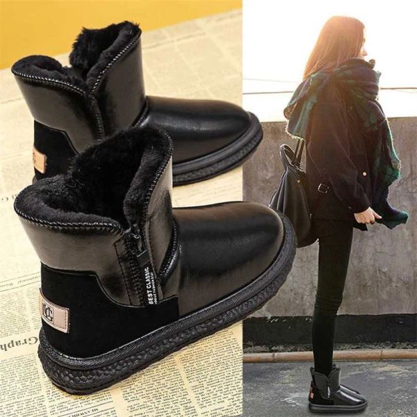 Botas de neve femininas mais veludo grosso ankel impermeável antiderrapante pele integrada inverno quente sapatos de algodão e 211019 size35-40