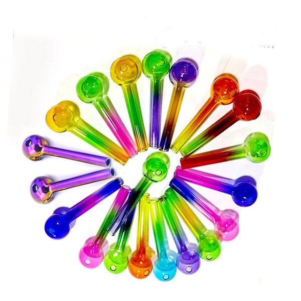 Regenbogen Glas Ölbrenner Rohr 10 cm Länge 30 mm Kugel Glas Wasser Handpfeifen Rauchzubehör Dickes Rauchrohr für Raucher Coole Geschenke Großhandel