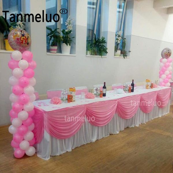 Tafelrok Tanmeluo 10FT Lange Ijs Zijde Tafelkleed Plint Met Top Swag Drape Voor Bruiloft Evenement Partij Decoratie