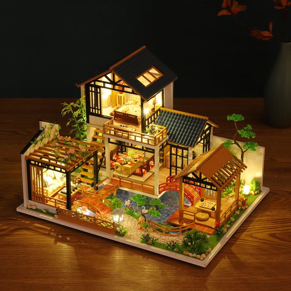 Puppenhaus-Zubehör, DIY-Puppenhaus mit Deckel, Miniatur-Modellbausteine, Kinderspielzeug, Miniatur-Puppenhaus, Miniatur-Holzspielzeug 230905