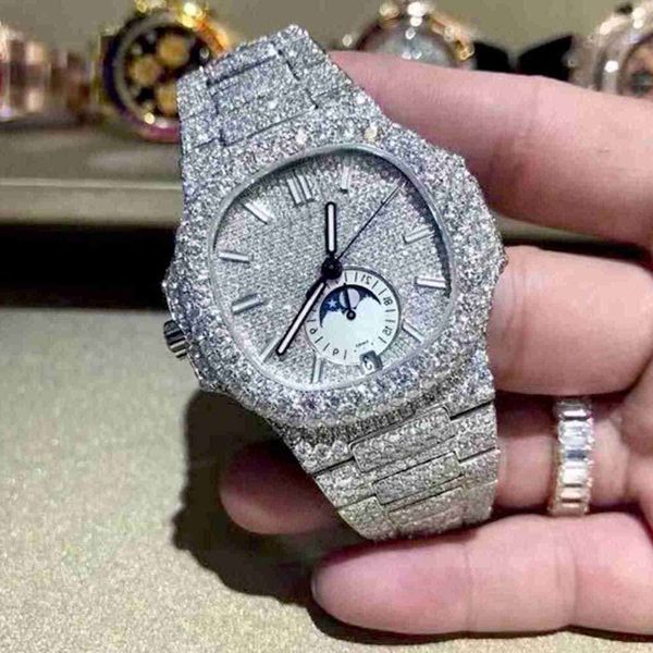 B0S7 Q2GX Наручные часы Роскошные часы на заказ Bling Iced Out Часы из белого золота с покрытием из муассанита и бриллиантов 5A Высококачественная репликация Механические 96X7