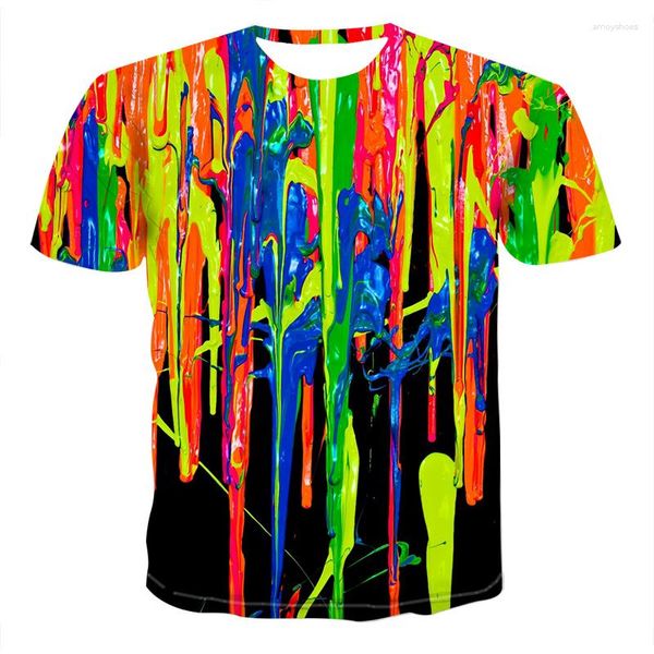 T-shirt da uomo autunno 3DT per uomo manica corta moda interessante modello colorato T-shirt da uomo O-collo allentato streetwear