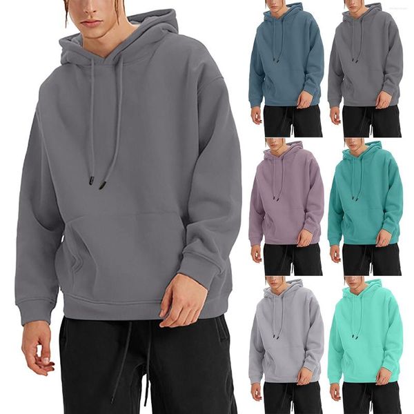 Hoodies masculinos inverno h e grosso com capuz de cor sólida camisola com capuz para homem pulôver conforto lavagem moletom capuz