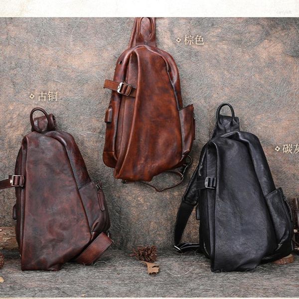 Taillentaschen, hochwertiges Leder, Vintage-Stil, handgefertigt, große Kapazität, diagonale Brusttasche für Herren