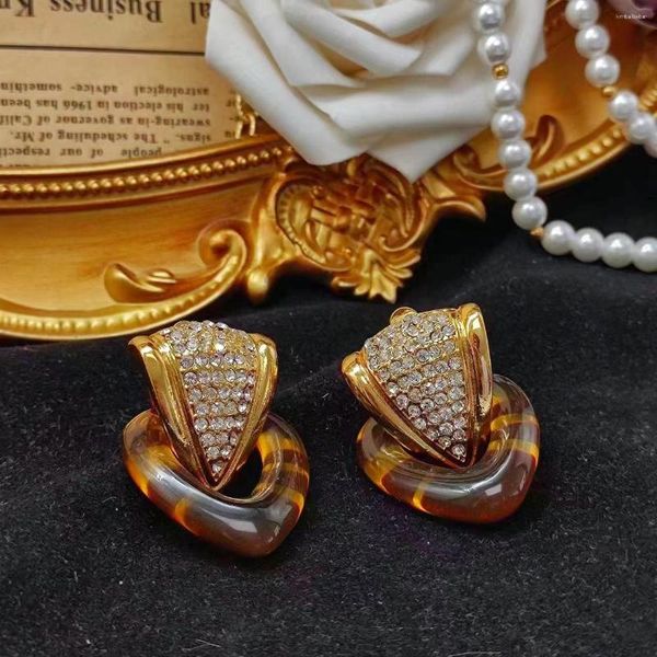 Orecchini sul retro Vintage francese leggero lusso ad alto senso triangolo anello geometria piena di diamanti orecchio clip stile corte