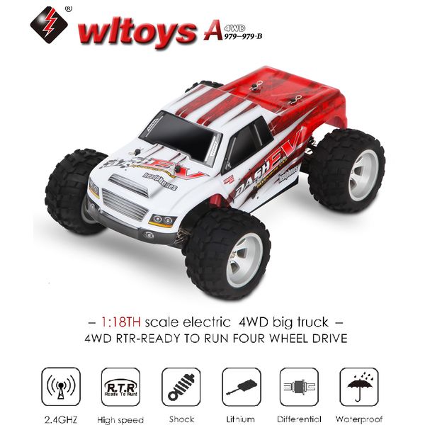 Elektrisches RC-Auto Wltoys A979 A979 A A979 B RC Mobil 70Km Jam Kecepatan Tinggi Crawler 1 18 Electric 4WD Shock Truk 2 4G Fernbedienung Tahan Air Mainan 230905