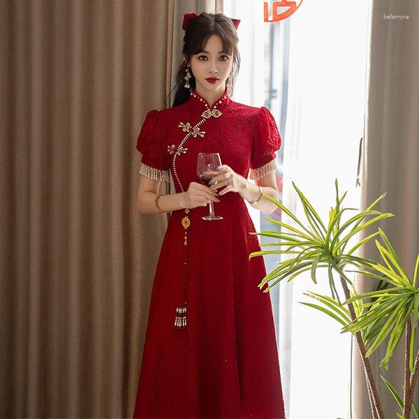 Vêtements ethniques Yourqipao Plus Taille Mariage Toast Robe Taille Haute Chinois Cheongsams Robes Dentelle Fiançailles Robes De Soirée Pour Femmes
