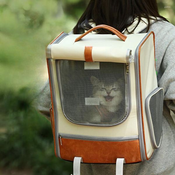 Katzentragetasche für Welpen, atmungsaktive Schultern, Tierrucksack, Korb mit großem Fassungsvermögen, Rollladenfenster, Transportkoffer