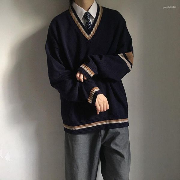 Мужские свитера, осенний свитер для влюбленных, корейская версия, свободный трикотаж, студенческий пуловер, кардиган с v-образным вырезом, 2023 г.