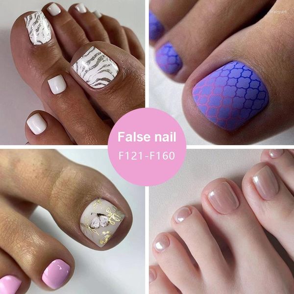 Unhas falsas 24 pçs/set curto falso para dedos acessórios bonito coração leopardo flores borboleta impressão falso ongles imprensa no prego