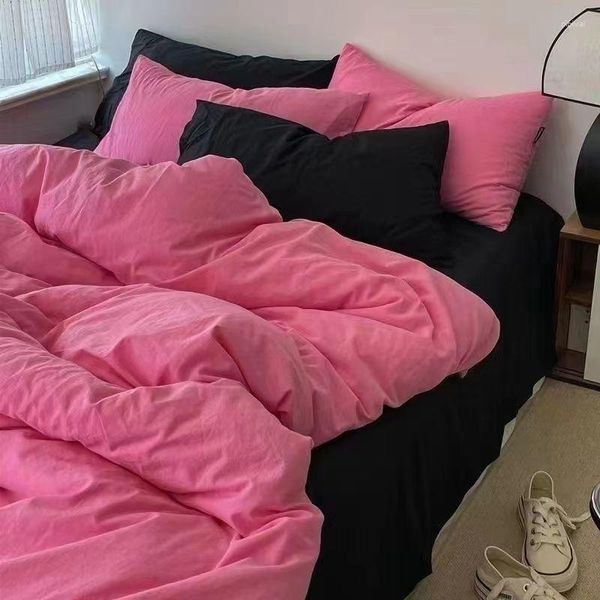 Set di biancheria da letto Set principessa nordica rosa Set per ragazze Ragazzi singolo matrimoniale Lenzuolo piatto Copripiumino Federa Biancheria da letto Tessili per la casa