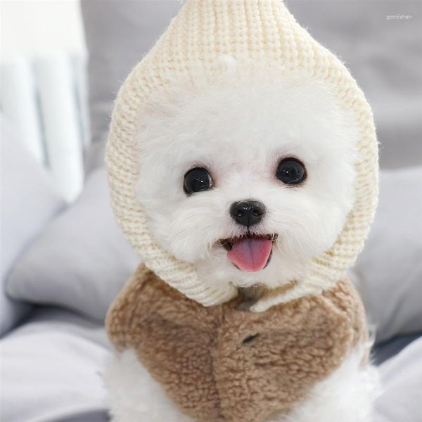 Abbigliamento per cani Cappelli lavorati a maglia con maglione a palla per cani Inverno caldo animale domestico senza maniche Felpa con cappuccio Cappotto Giacca Piccolo animale XS XL Gatto Chihuahua