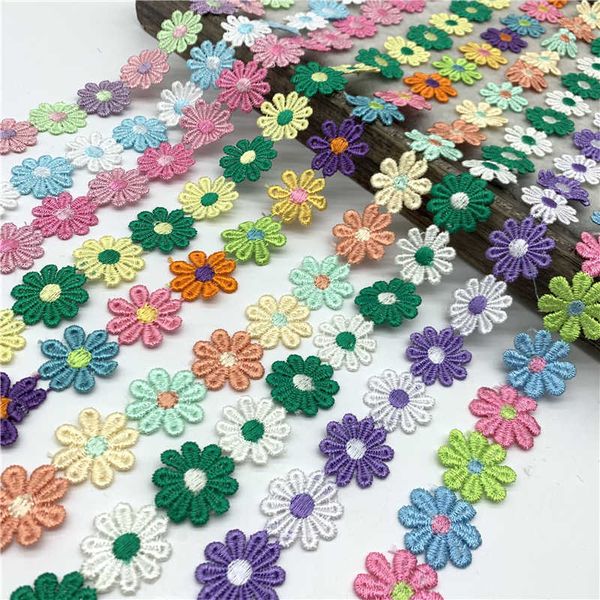 1 jarda 25mm colorido margarida flor renda guarnição para tricô casamento fita bordada diy artesanal retalhos costura suprimentos artesanato