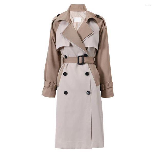 Frauen Trenchcoats 2023 Herbst Winter Kleidung England Mode Patchwork Kontrast Farbe Knöpfe Gürtel Lange Jacke Mantel Für Frauen Hohe