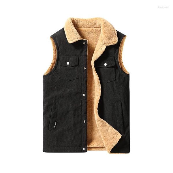 Gilet da uomo Moda Maschile Autunno E Inverno Addensato Agnello In Pile di Velluto A Coste Gilet Risvolto Casual Tendenza Versatile Cappotto Caldo Gilet