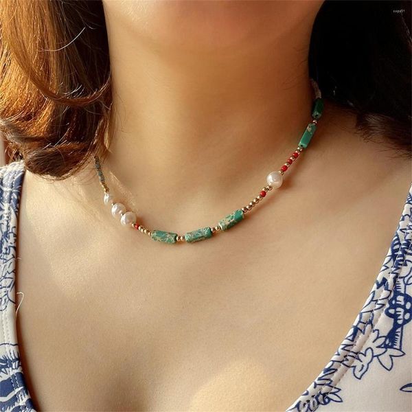 Böhmische Perlenkette für Damen, trendiger grüner Achat, zarte handgefertigte Edelsteinperle, Sommer-Modeschmuck