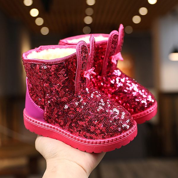 Botas botas de neve para meninas inverno crianças luxuoso sapatos quentes moda crianças princesas glitter bebê não deslizamento sapatos 230905