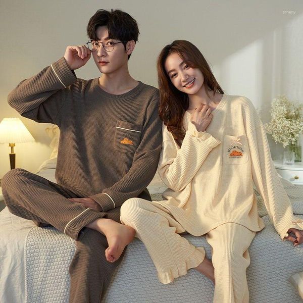 Pijamas femininos primavera e outono camisa de manga comprida algodão solto pijama simplicidade casual casal loungewear terno