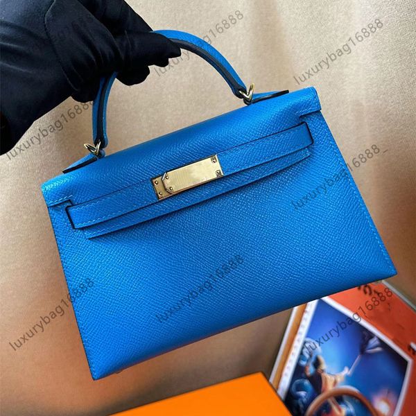 Mini çanta tasarımcıları çanta epsom deri omuz çanta çanta 19cm küçük çanta çanta tamamen el yapımı 24K gerçek altın elektroplation donanım crossbody çanta üstleri bayan tote