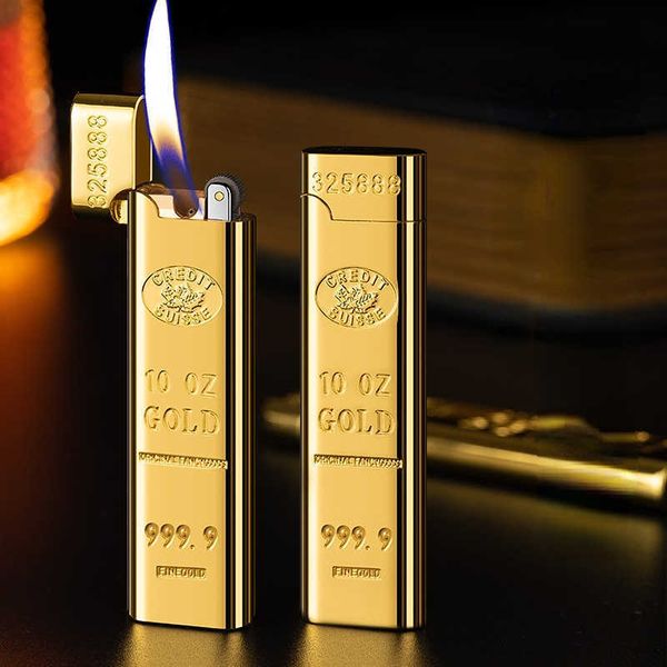 New Long Grinding Wheel Gold Bar No Gas Lighters Smoking Set Gift, Personalized High Quality Lighter, Not to Be Missed C23Y