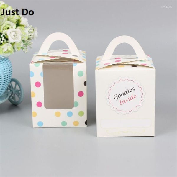 Geschenkverpackung 10 Stück transparentes Fenster Tragbare Einloch-Cup-Kuchenbox Colorfu Dots Muffin-Verpackung mit Innenfach