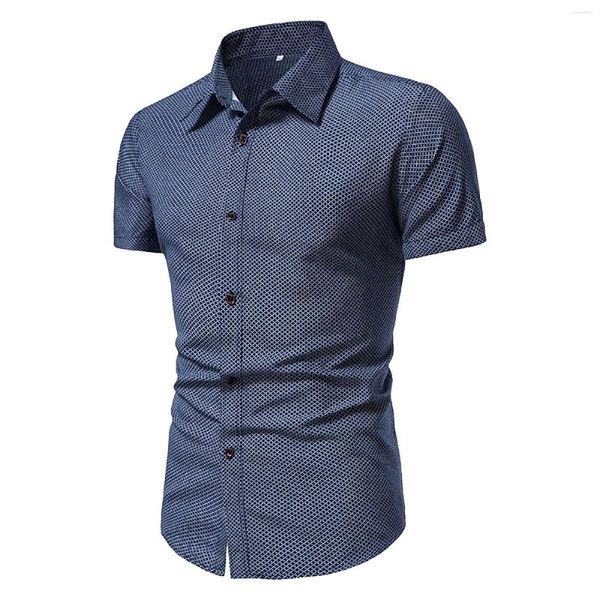 Camisas masculinas moda primavera e verão casual manga curta lapela impressa camisa top blusa metálica homens em massa