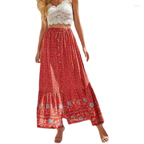 Gonne Boho Abito Bohemian Gypsy Maxi lungo per donna Estate Midi Beach Femme