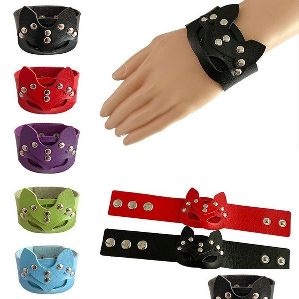 Charme Pulseiras Novo Couro Studded Cuspidal Spikes Rivet Stud Fox Wide Cuff Pu Punk Gótico Rock Uni Pulseira Homens Jóias Drop Entregar Dhwpl