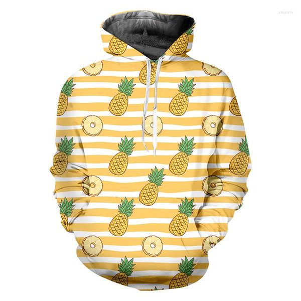 Felpe con cappuccio da uomo Felpa con cappuccio taglia EU Felpa moda autunnale Frutta Ananas a righe Stampa Pullover casual da donna 3d