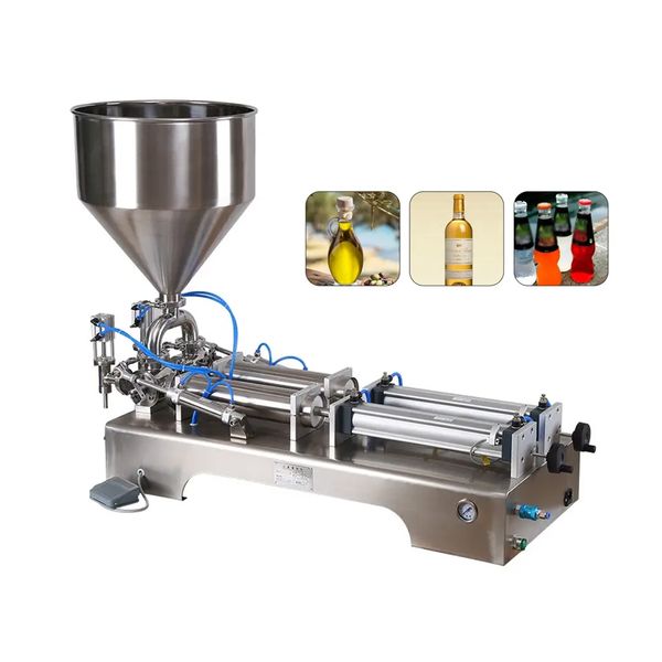 Máquina de enchimento de pasta de cabeça dupla com funil, creme pneumático, shampoo, enchimento pastoso, semiautomática, máquina de embalagem de líquidos