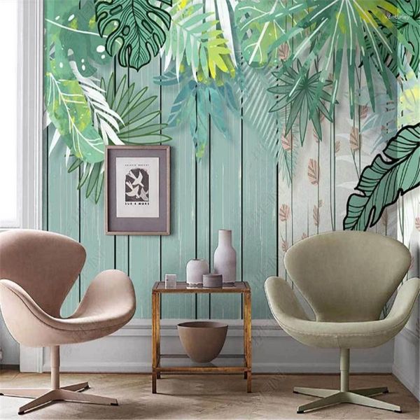 Wallpapers nórdico abstrato plantas tropicais folhas frescas mural papel de parede para sala de estar simples europeu tv fundo papel de parede decoração casa