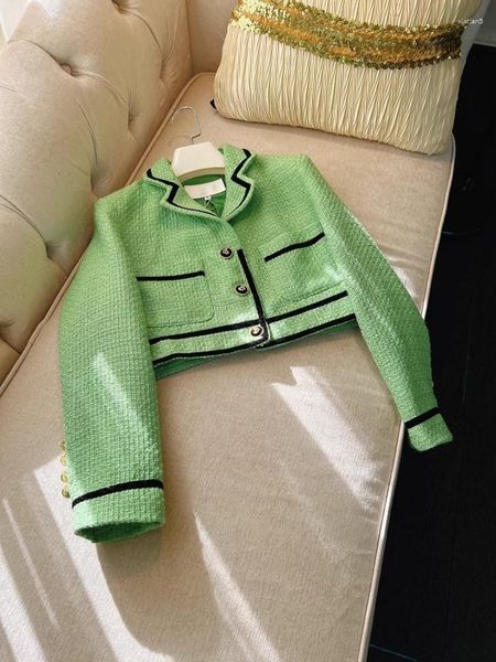 Женские куртки Модные женские весенне-осенние твидовые куртки Однобортные облегающие элегантные зеленые женские короткие пальто с длинными рукавами на заказ 10