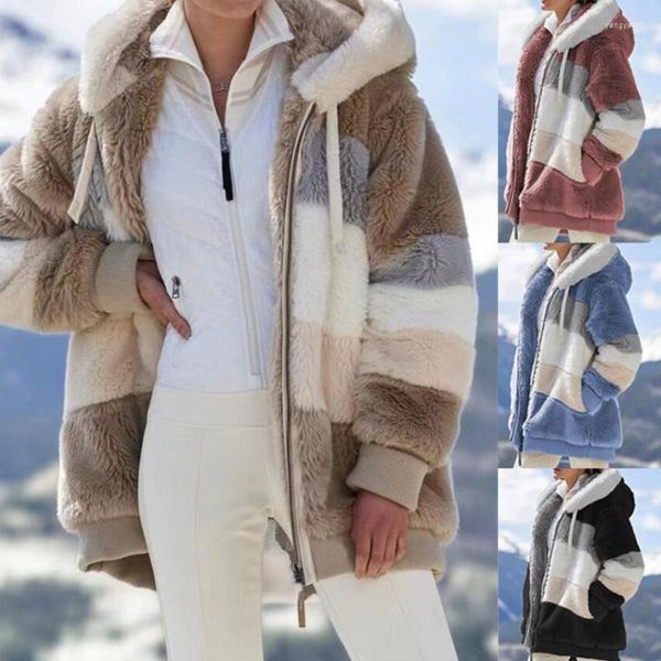 Jaquetas femininas 2023 outono e inverno quente painel de pelúcia zíper bolso com capuz solto casaco feminino jaqueta
