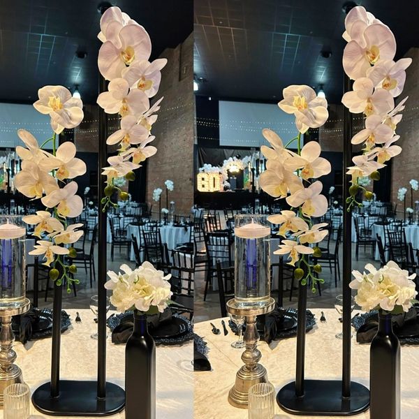 Pas de fleurs) 2 têtes style simple noir grand cylindre Vase de sol en métal pour la décoration intérieure Vases à fleurs centres de table pour support de fleurs