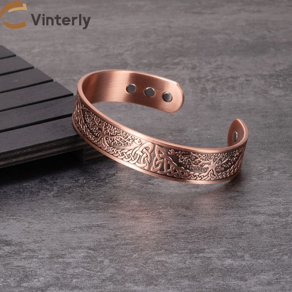 Bangle Yggdrasil Pure Copper Pulseira Magnética Masculino Ajustável Energia Magnética Pulseira Benefícios Pulseira Viking Nó Homens Pulseiras 230906