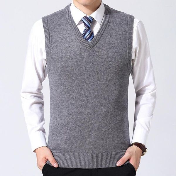 Coletes masculinos para homens mistura de lã casual pulôver regular mangas leves estiramento cor sólida v pescoço marca acessível