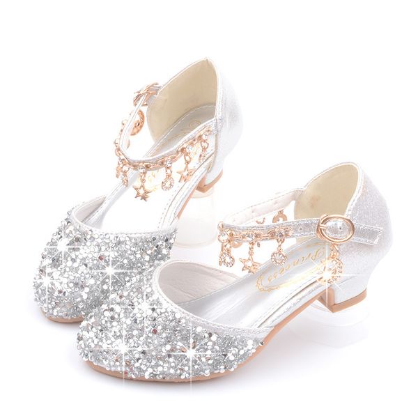 Nouvelles chaussures à talons hauts pour filles paillettes printemps et automne chaussures de princesse pour enfants du collège chaussures de performance pour étudiants sandales Baotou